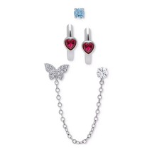 Macy&#39;s Gift Set Multi-Gemstone Single Stud Huggie Hoops Butterfly Chain Earrings - $49.00