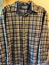 Pendleton Men’s Medium Gray Plaid Wool Flannel Slim Fit Shirt LS Button Down Y2K - £23.23 GBP