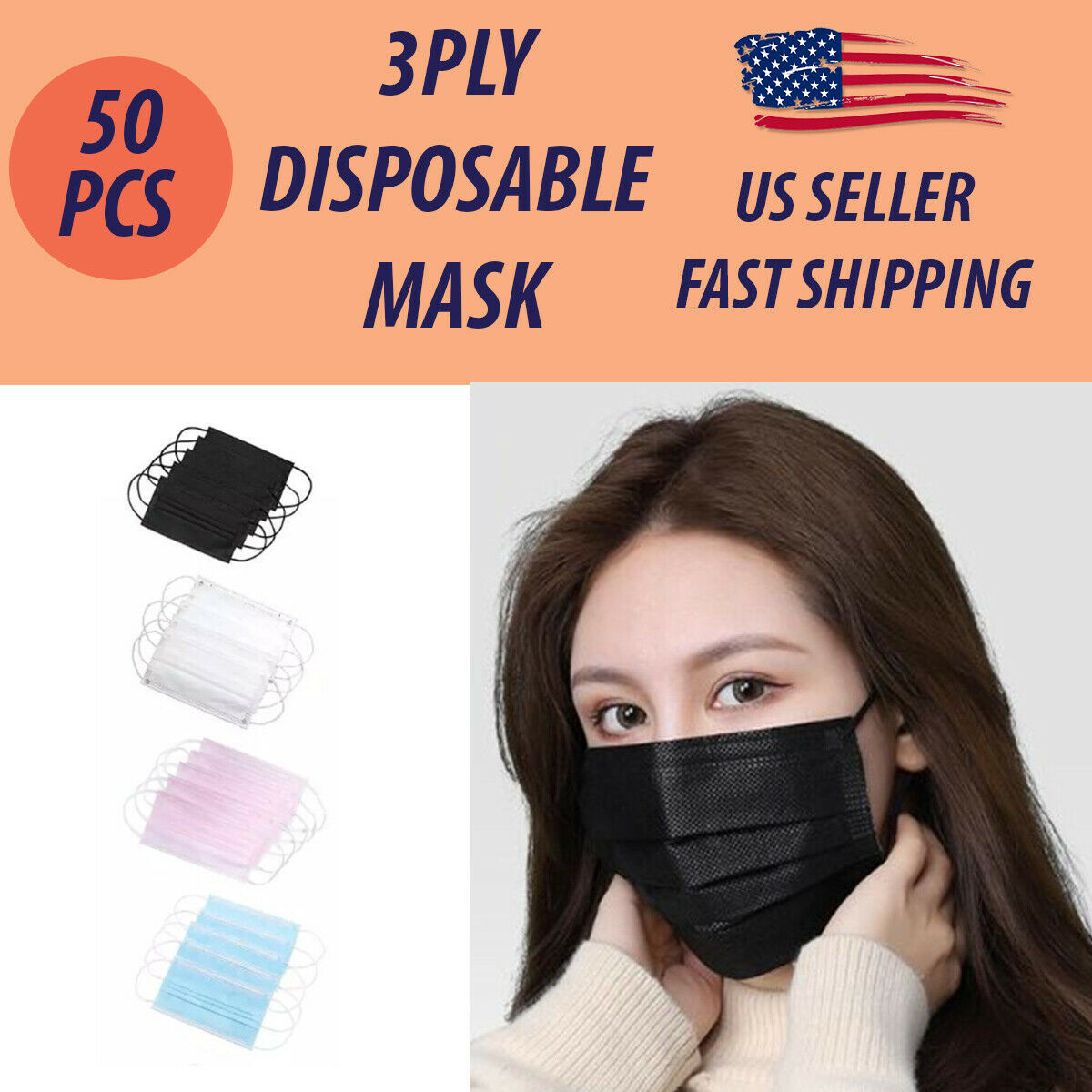 Primary image for 50PCS 3Ply Face Mask Non-Medical Surgical Masks Disposable Kid Child Adult BLACK