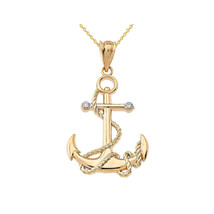 10K Solid Gold Diamond Nautical Rope Anchor Pendant Necklace Yellow, White, Rose - £208.76 GBP+