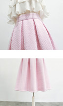 Women Winter PINK Midi Pleated Skirt Woolen Pink Pleated Party Skirt Plus Size  image 4