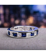 Anniversary Band 3.00Ct Diamond &amp; Sapphire Eternity Ring 14K White Gold ... - £187.24 GBP