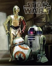 STAR WARS DROIDS R2-D2, C-3PO AND BB8 BLANKET WITH SHERPA VERY SOFTY WAR... - $48.02