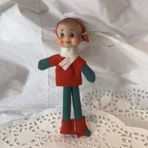 Vintage Pixie Christmas Elf Ornament Red and Green Felt Body Made in Japan - £9.53 GBP