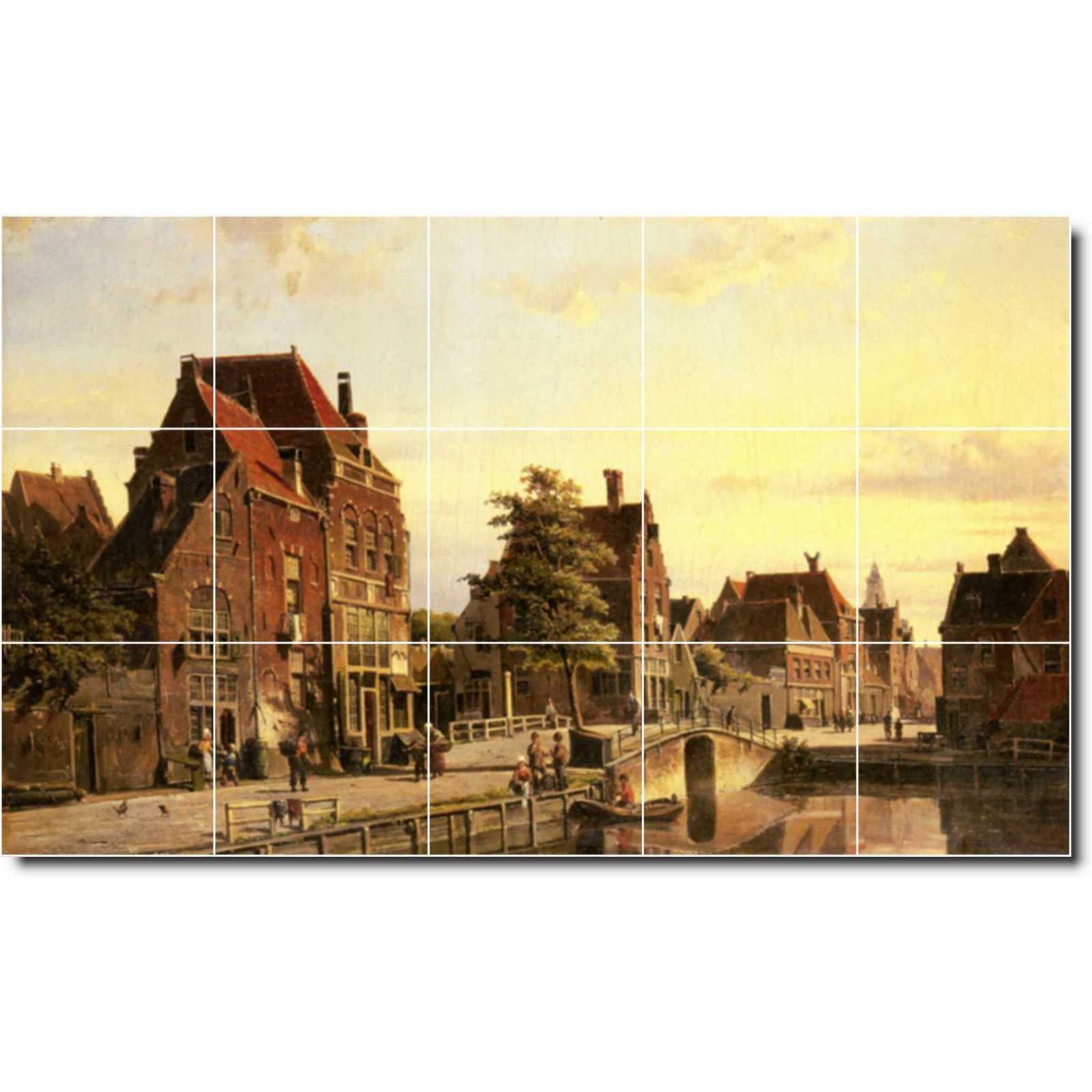 Koekkoek willem figures by a canal in a dutch town