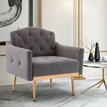 Single Accent Chair Leisure Sofa with Rose Golden Feet Grey Color - £167.65 GBP