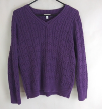 Croft &amp; Barrow Women&#39;s Purple V-Neck Cable Knit Sweater Size Large 100% ... - £9.95 GBP