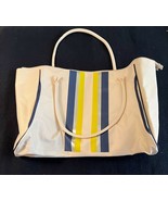 New DSW Zip Top Beige Lined Canvas Tote, Vertical Stripes - POCKET FOR Y... - £4.73 GBP
