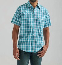 Wrangler men&#39;s wrinkle resist short sleeve western snap shirt in Turquoise - £27.80 GBP