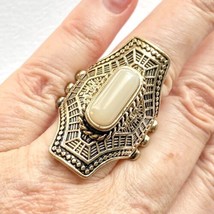 Ornate Gothic Art Deco Shield Style 1.5” Long Gold Tone Fashion Ring Size 6.5 - £19.24 GBP