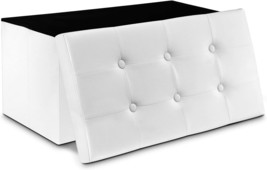 Wonenice 30 Inches Faux Leather Folding Storage Ottoman Bench, Ottoman Toy Chest - £49.51 GBP