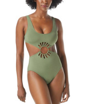 MSRP $130 Vince Camuto Logo-Ring Cutout One-Piece Swimsuit Safari Green Size 12 - £22.44 GBP