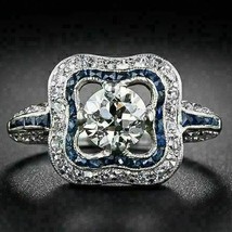 Geometric Vintage 1.30 CT Simulated Diamond Halo Engagement Ring Sterlin... - $105.64