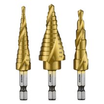 NEIKO 10181A Step Drill Bit Set, 3 Piece, Spiral Grooved for Faster Drilling, - £25.15 GBP