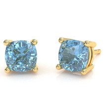 Blue Topaz 6mm Cushion Stud Earrings in 14k Yellow Gold - £246.35 GBP