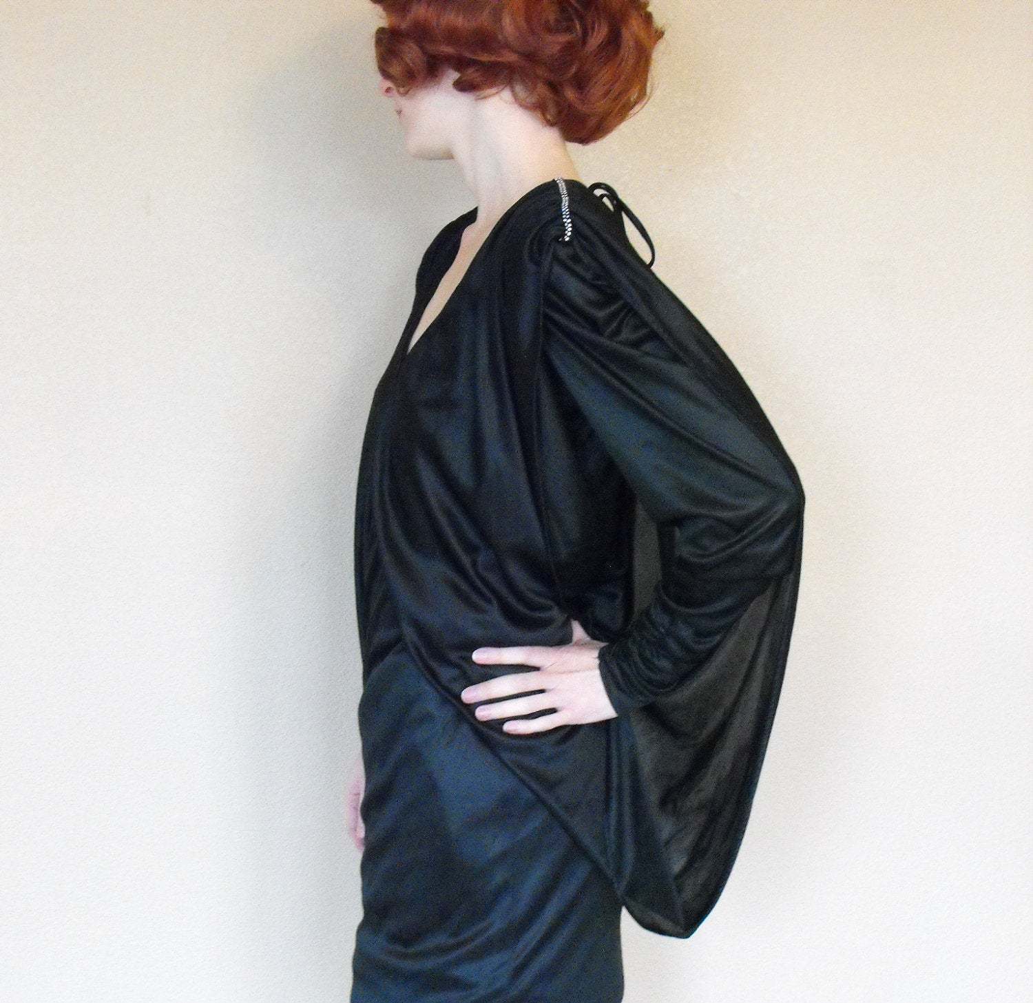 Primary image for Old Hollywood Glamour Black Party Dress Draped Vintage 80s S XS