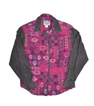 Vintage Wrangler Western Shirt Womens L Pink Diamond Navajo Print Denim - £21.46 GBP