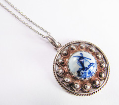 Fine Vintage Sterling Silver Delft Windmill 925 Italy Chain Necklace - £23.70 GBP