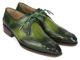 Paul Parkman Mens Shoes Derby Green Wingtip Goodyear Welted Handmade 584-GRN - £479.60 GBP