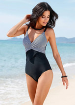 Bpc Selection @ Bon Prix Black Striped Shaper Swimsuit Uk 20 Plus (fm19-12) - £24.30 GBP
