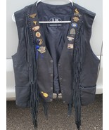 Leather King Leather Motorcycle Vest w/ 13 Pins! - £60.95 GBP