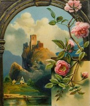 New Years Day Postcard Castle On The Hill Pink Roses Embossed Germany Series 150 - £26.86 GBP