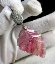 Fine Natural Multi Colour Pink Tourmaline Leaf Diamond Victorian Silver Pendant - £759.38 GBP