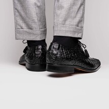 Apricena Genuine Caiman Crocodile Dress Derby's Shoes Black image 7