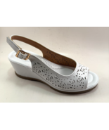Atalina DC9955 White Mid Wedge Comfort Peep Toe Sandals - $67.75 CAD