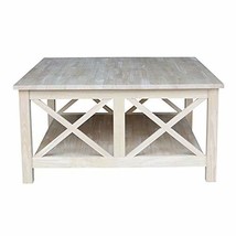 Square Unfinished Solid Wood Coffee Table with Bottom Shelf New Sturdy C... - £254.37 GBP