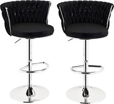 Lamerge Velvet Bar Stools Set Of 2, Swivel Counter Stools Counter Height, Black - $194.99