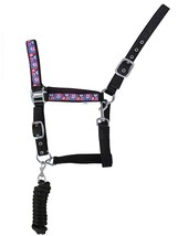Horse Nylon Neoprene Comfort Adjustable Halter w/ Lead Black 606205-6 - $544.46 MXN