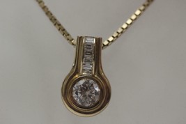 14K Yellow Gold Heavy Slide Pendant W/ Baguette Diamonds and Round Clear Stone - £623.07 GBP