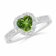 ANGARA Heart-Shaped Peridot Halo Ring with Diamond Accents for Women in 14K Gold - £1,195.13 GBP