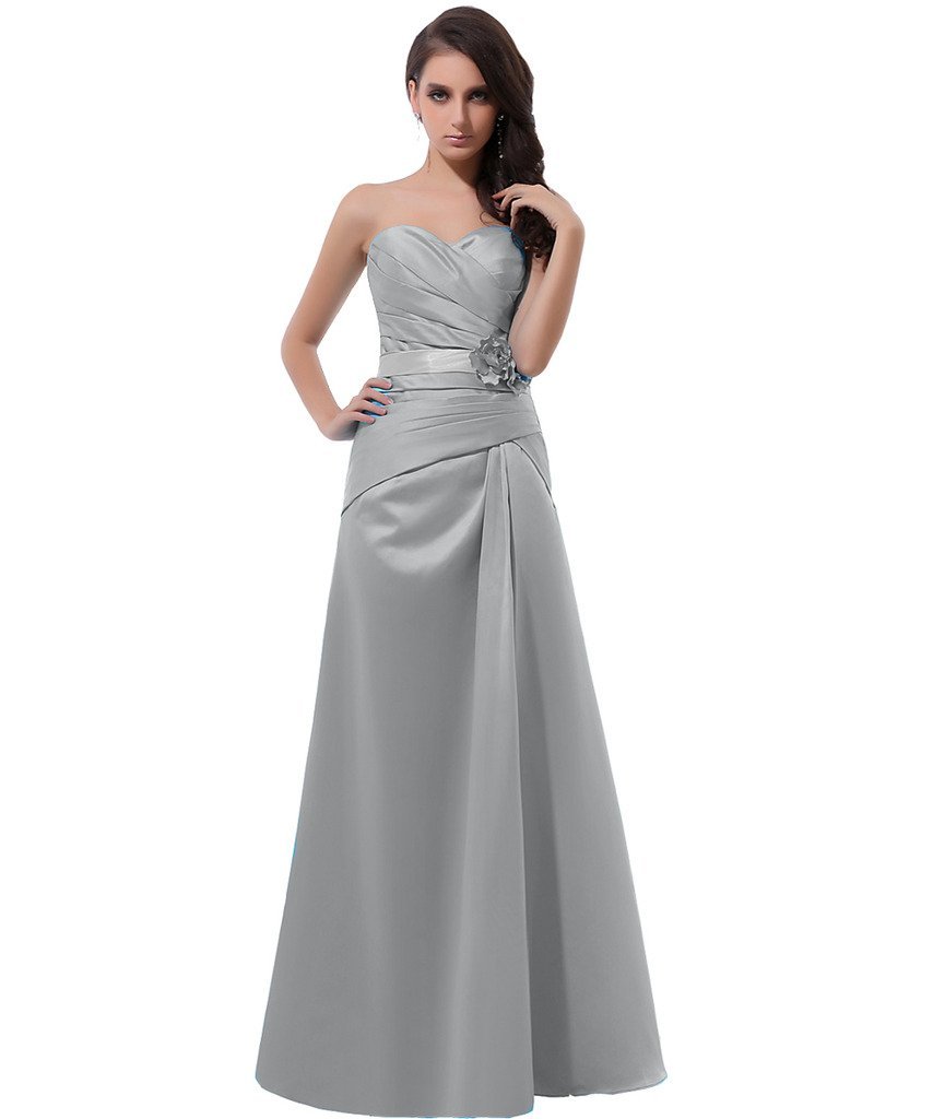 Kivary Women's Long A Line Sash Satin Prom Bridesmaid Dresses Silver US 14