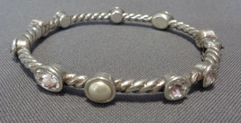 Brighton Monte Carlo Bangle Bracelet Hinged Faux Pearl Crystal Twist Silver Pl. - £31.96 GBP