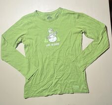 Life Is Good Classic Fit Long Sleeve Tee Women’s S Green Snowman Candy C... - $11.78