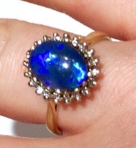 18k Black Solid Australian Opal Blue neon flash Diamonds Victorian Style... - £1,236.45 GBP