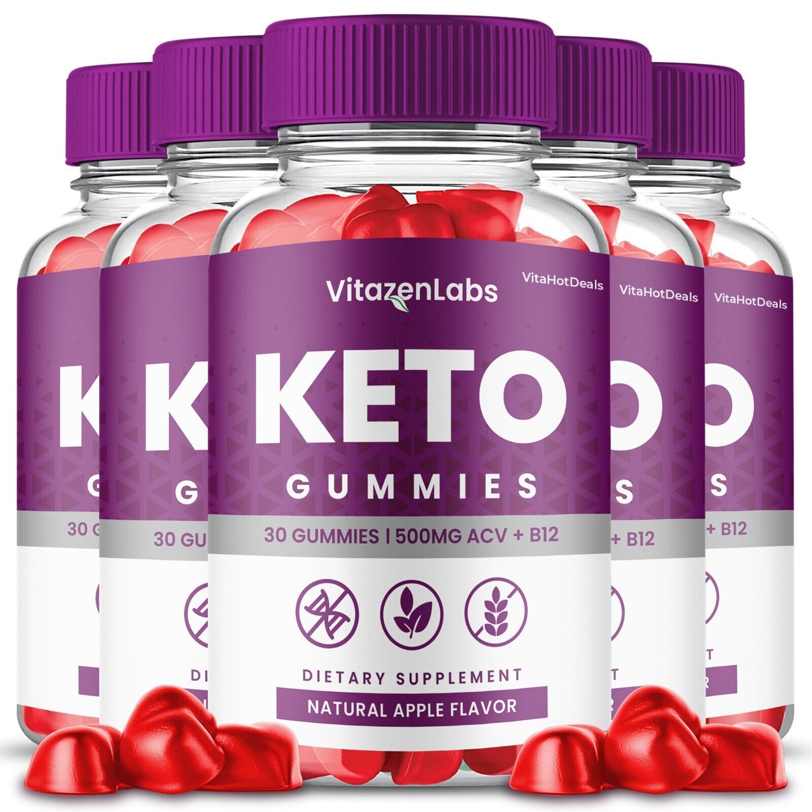 5 Pack VitazenLabs Keto ACV Gummies Apple Cider Vinegar Max Strength Formula