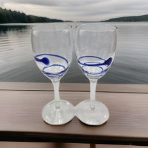 Block Manet Blue Drop Swirl Line Set of 2 Wine Water Goblets Glasses - $462.61 MXN