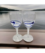Block Manet Blue Drop Swirl Line Set of 2 Wine Water Goblets Glasses - $462.61 MXN