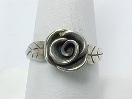 STERLING SILVER ROSE and Leaves RING - Size 7 1/2 - £35.66 GBP