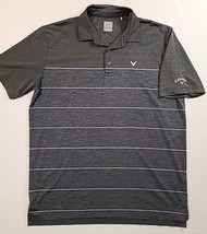 Callaway Mens Size Large Golf Polo Shirt Opti Dri Gray Purple Stripe Very Nice - £15.71 GBP