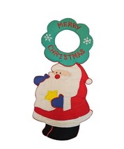 Vintage Fabric Merry Christmas Door Knob Hanger Santa Star Wreath - £7.98 GBP
