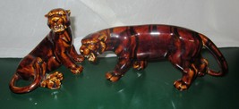 Vintage Ceramic tiger figurines set of two - unusual color - $42.70