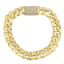 1.40 TCW Diamond Maimi Cuban Link Men&#39;s Bracelet 14k Yellow Gold - £6,224.38 GBP