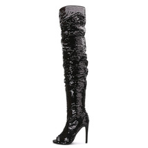 Amazing Hot Bling Boots Glitter Women Long Boot Sexy Ladies Peep Toe Over-The-Kn - £97.94 GBP