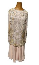 VTG Nite Line Dress Womens Size 14 Pink Silk Beaded Sequin Cocktail Mother Bride - £194.62 GBP