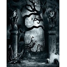 Bonvvie  Backdrop Horror Night Scary Cemetery  Lantern Human Skeleton Photo Back - £95.25 GBP