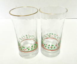 Arby&#39;s 1987 Libby Christmas Collection Tumblers Glasses Holly Berries Lot of Two - £11.18 GBP